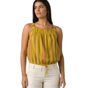 NWT Prana Palm Cami, Yellow striped cotton tank top, size large